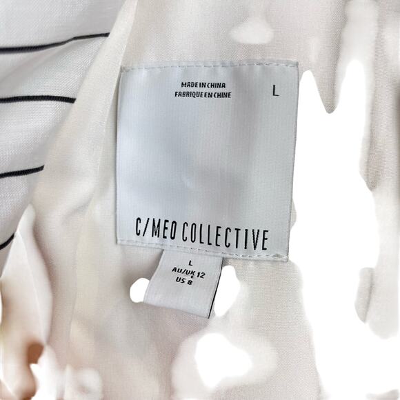 C/MEO Collective White Pinstripe Sleeveless Halter Side Slit Maxi Formal Dress - Picture 9 of 11